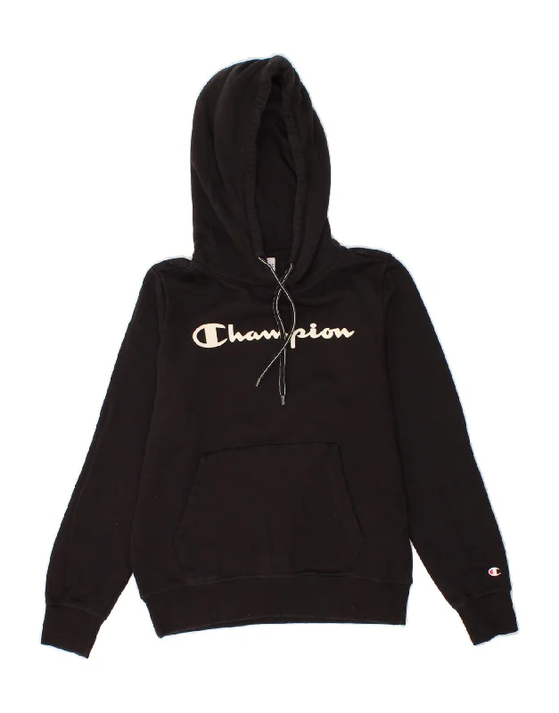 CHAMPION Womens Graphic Hoodie Jumper UK 12 Medium Black Cotton Hoodie with Ribbed Neckline Snug Warm CHAMPION Womens Graphic Hoodie Jumper UK 12 Medium Black Cotton Hoodie with Ribbed Neckline Snug Warm