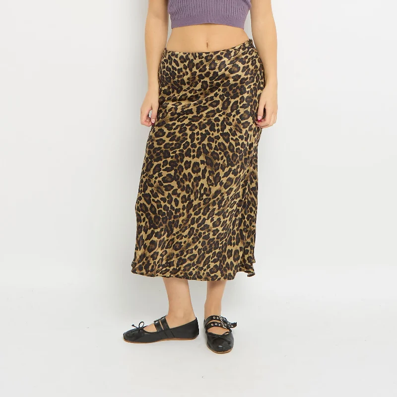 Leopard Print Satin Maxi Skirt - UK 10 maxi skirt elegant