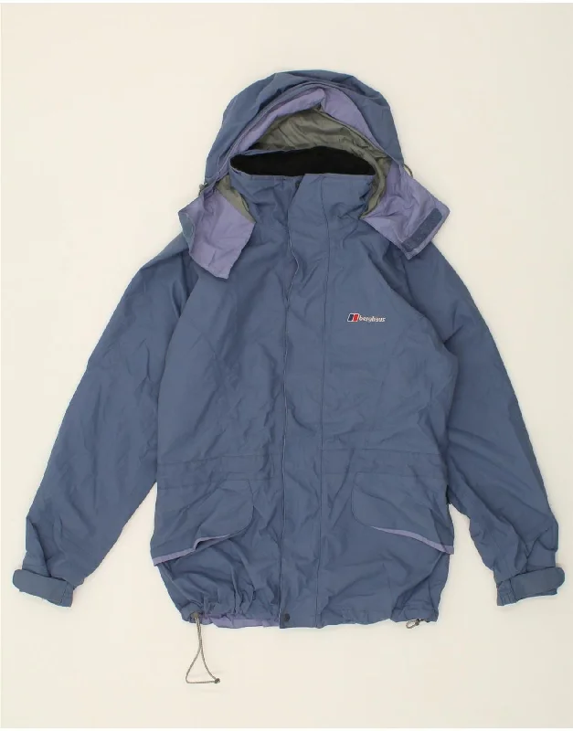 BERGHAUS Womens Loose Fit Hooded Rain Jacket UK 10 Small Navy Blue Nylon Boat Neck Shawl Collar Notched Collar BERGHAUS Womens Loose Fit Hooded Rain Jacket UK 10 Small Navy Blue Nylon Boat Neck Shawl Collar Notched Collar