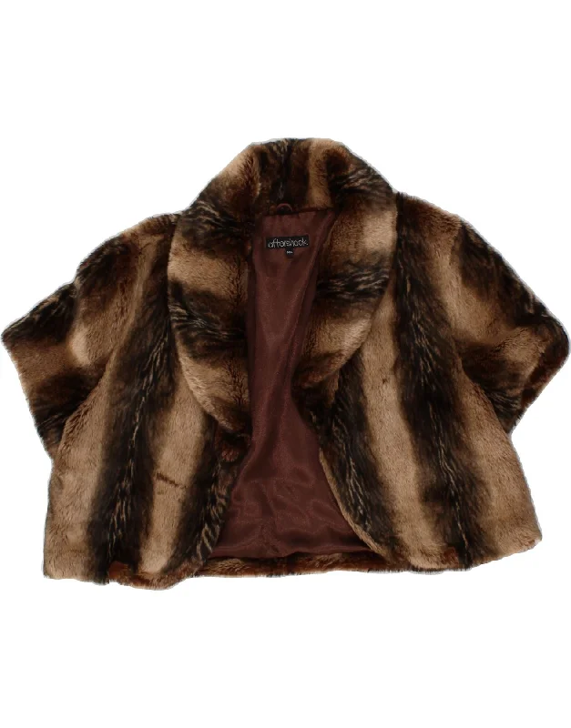 AFTERSHOCK Womens Short Sleeve Faux Fur Bolero Jacket UK 14 Medium Brown Rayon Fabric Velvet Fabric Corduroy Fabric AFTERSHOCK Womens Short Sleeve Faux Fur Bolero Jacket UK 14 Medium Brown Rayon Fabric Velvet Fabric Corduroy Fabric