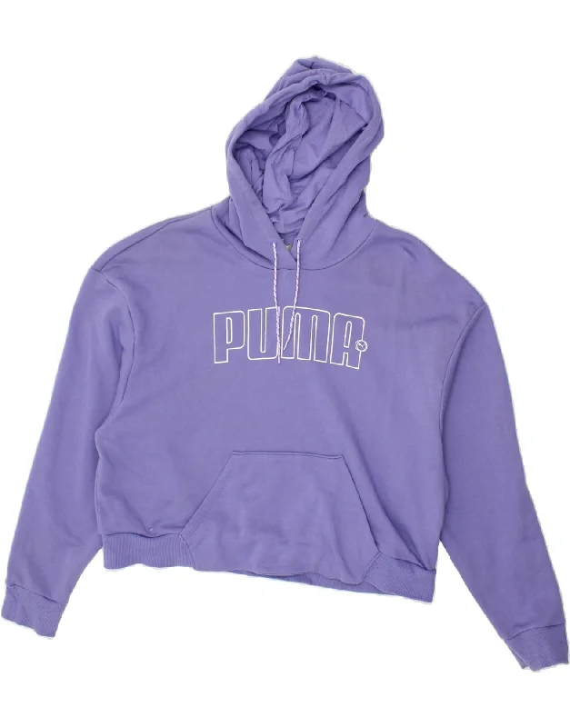 PUMA Womens Crop Graphic Hoodie Jumper UK 18 XL Purple Cotton Hoodie with Applique Textured Unique PUMA Womens Crop Graphic Hoodie Jumper UK 18 XL Purple Cotton Hoodie with Applique Textured Unique