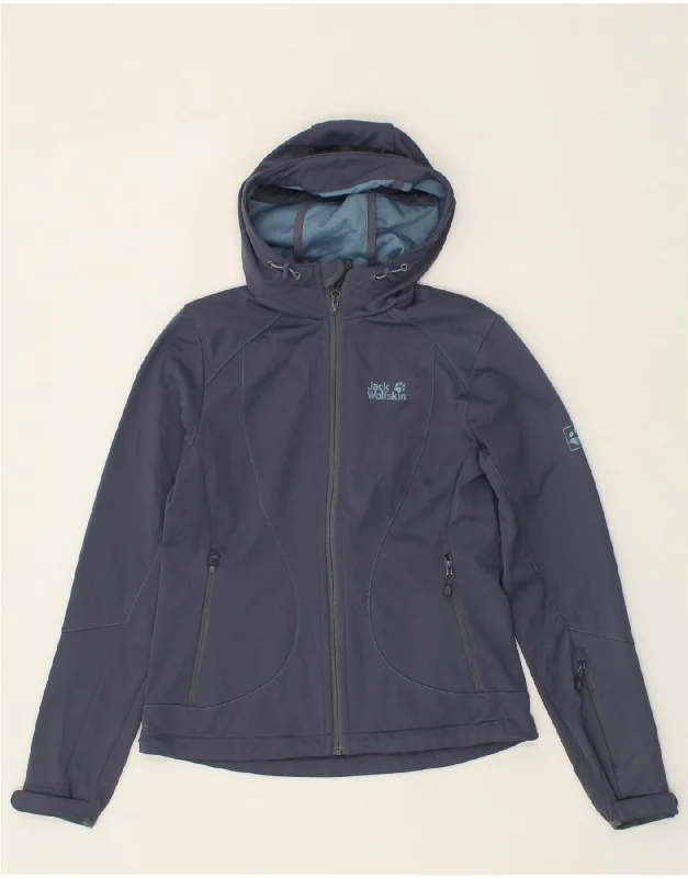 JACK WOLFSKIN Womens Hooded Windbreaker Jacket UK 10 Small Navy Blue Stand-Up Collar Roll-Neck Collar Turtle Neck JACK WOLFSKIN Womens Hooded Windbreaker Jacket UK 10 Small Navy Blue Stand-Up Collar Roll-Neck Collar Turtle Neck