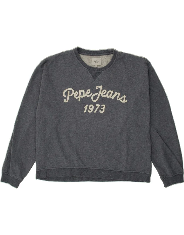 PEPE JEANS Womens Graphic Sweatshirt Jumper UK 16 Large Navy Blue Cotton Hoodie Dress Longline Feminine PEPE JEANS Womens Graphic Sweatshirt Jumper UK 16 Large Navy Blue Cotton Hoodie Dress Longline Feminine