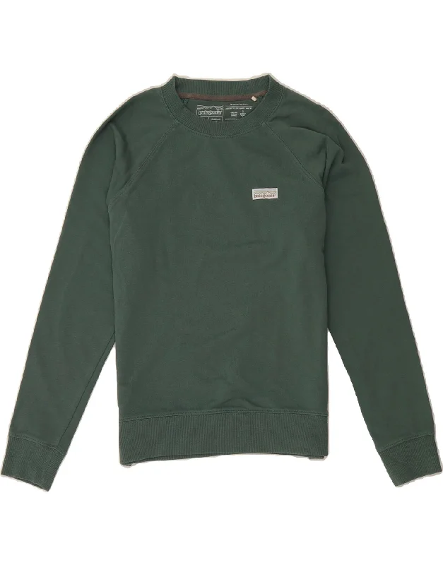 PATAGONIA Womens Oversized Regular Fit Sweatshirt Jumper UK 10 Small Green Hoodie with Pattern Geometric Abstract PATAGONIA Womens Oversized Regular Fit Sweatshirt Jumper UK 10 Small Green Hoodie with Pattern Geometric Abstract