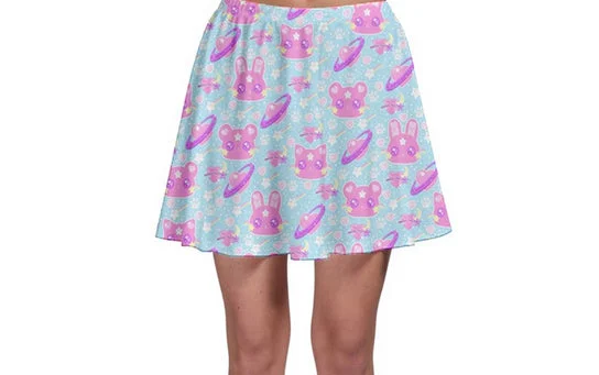 Cosmic Cuties Blue Skater Skirt [Made To Order] leather skirt sleek