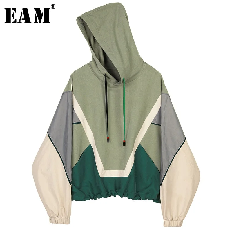 WILUXE Loose Fit Green Contrast Color Oversize Sweatshirt New HoodedLong Sleeve Women Big Size Fashion Autumn Winter 2019 1B468 Hoodie with Lining Warm Insulated WILUXE Loose Fit Green Contrast Color Oversize Sweatshirt New HoodedLong Sleeve Women Big Size Fashion Autumn Winter 2019 1B468 Hoodie with Lining Warm Insulated