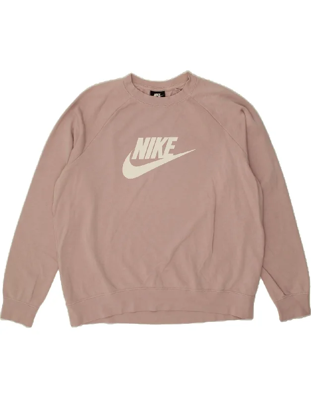 NIKE Womens Oversized Graphic Sweatshirt Jumper UK 18 XL Pink Cotton Hoodie Jacket Zipper Layering NIKE Womens Oversized Graphic Sweatshirt Jumper UK 18 XL Pink Cotton Hoodie Jacket Zipper Layering