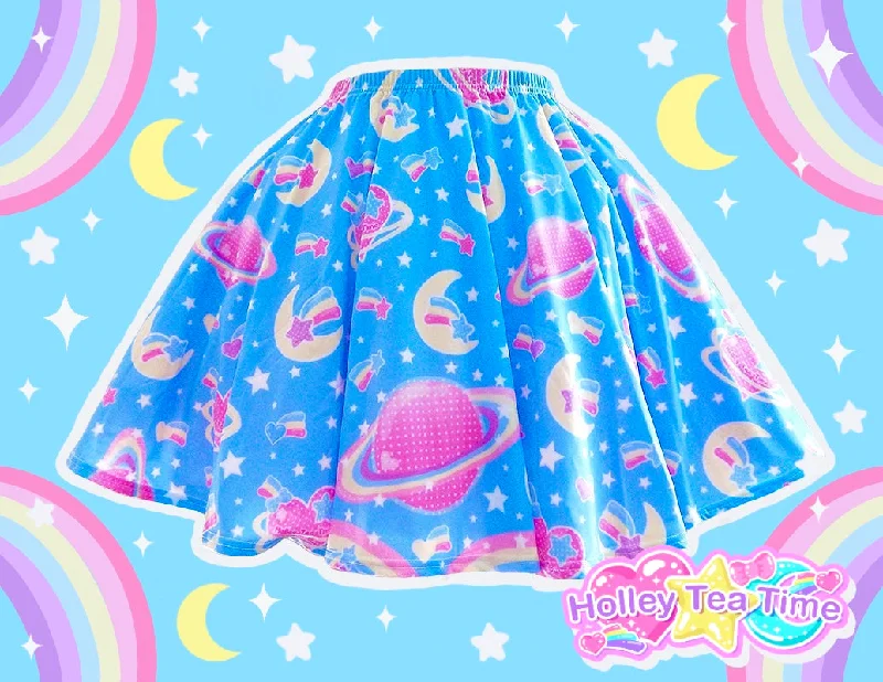 Saturn's Wish Blue Skater Skirt [Made To Order] lace skirt intricate