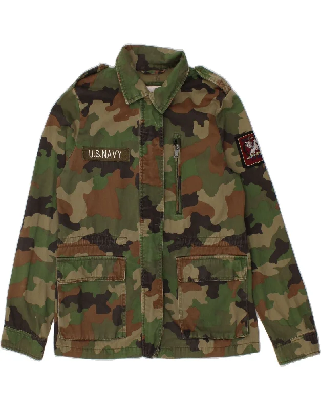 PULL & BEAR Womens Military Jacket UK 10 Small Green Camouflage Cotton Notch Collar Jacket Peter Pan Collar Jacket Cowl Neck Jacket PULL & BEAR Womens Military Jacket UK 10 Small Green Camouflage Cotton Notch Collar Jacket Peter Pan Collar Jacket Cowl Neck Jacket