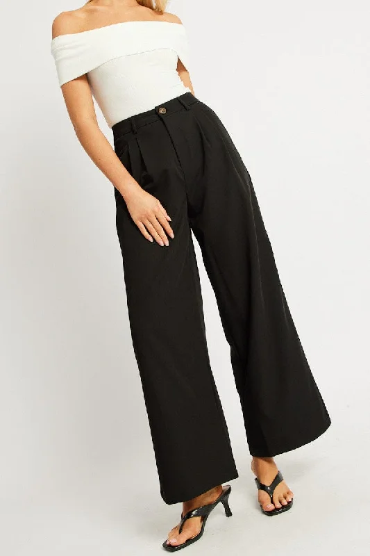 Black Wide Leg Pants Mid Rise Casual Sweatpants Style