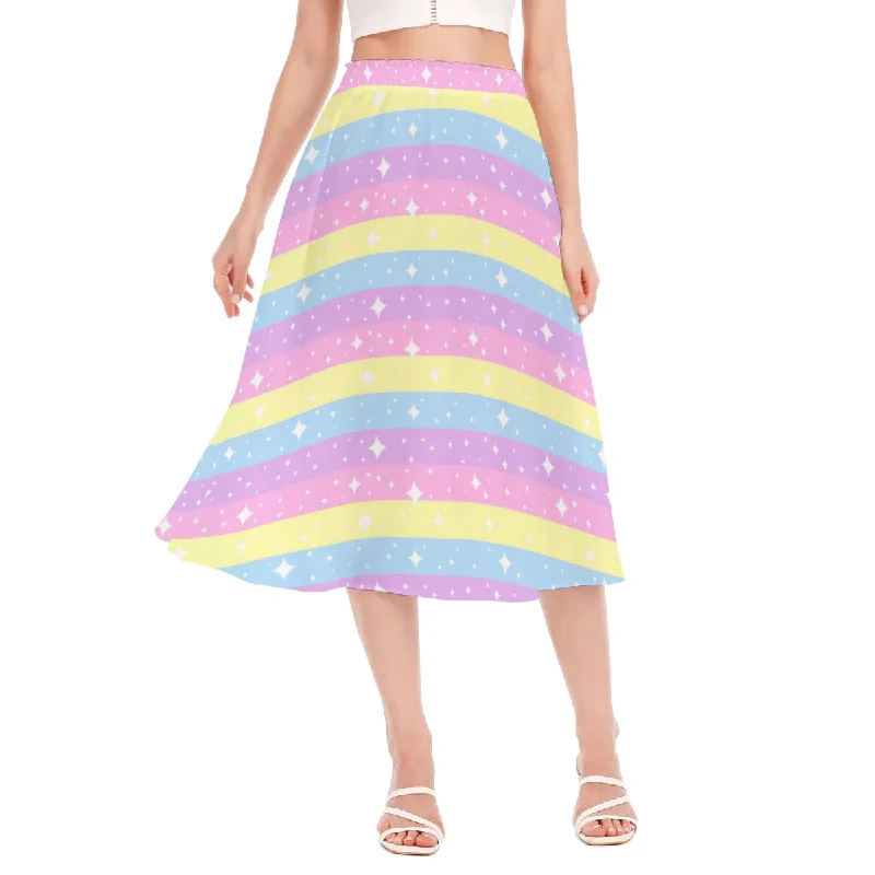 Rainbow Ribbon Women's Long Midi Chiffon Skirt linen skirt airy