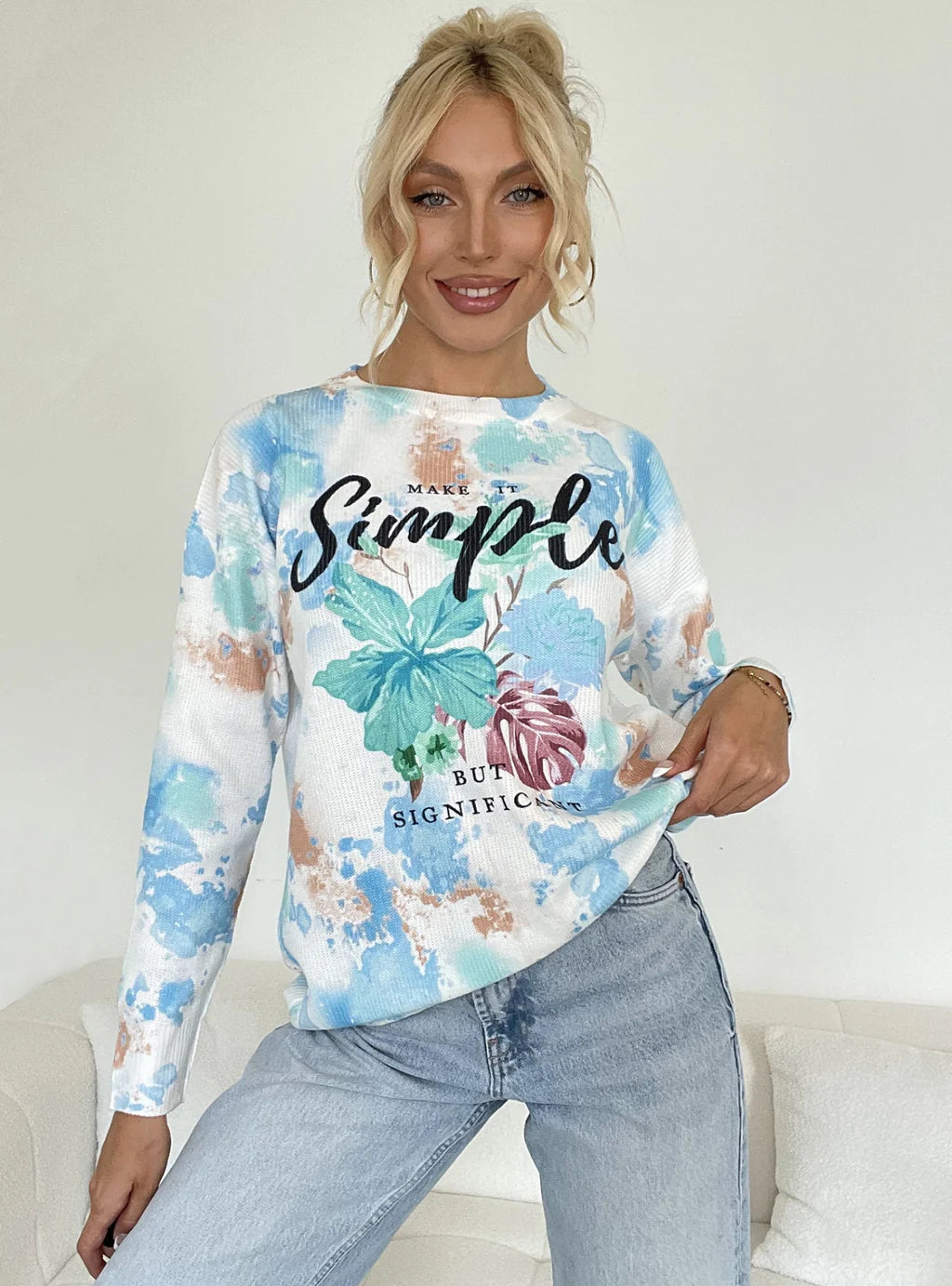 FASHION WOMEN PRINTED CASUAL THIN SWEATER Fitted Loose Oversized