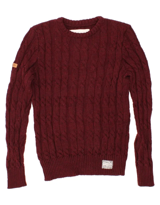 SUPERDRY Womens Boat Neck Jumper Sweater UK 14 Medium Burgundy Acrylic Mesh Sweater Canvas Denim SUPERDRY Womens Boat Neck Jumper Sweater UK 14 Medium Burgundy Acrylic Mesh Sweater Canvas Denim