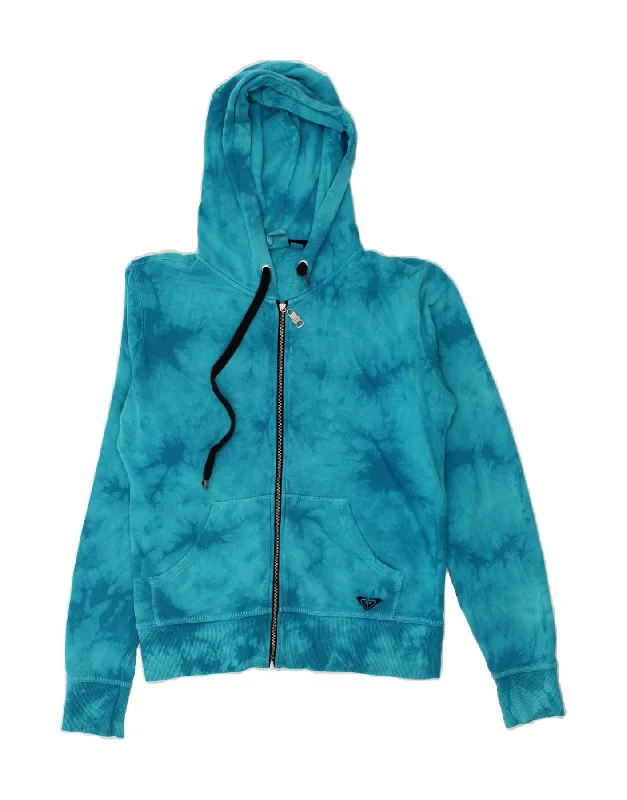 ROXY Womens Zip Hoodie Sweater UK 16 Large Blue Tie Dye Hoodie with Mock Neck Collared Structured ROXY Womens Zip Hoodie Sweater UK 16 Large Blue Tie Dye Hoodie with Mock Neck Collared Structured