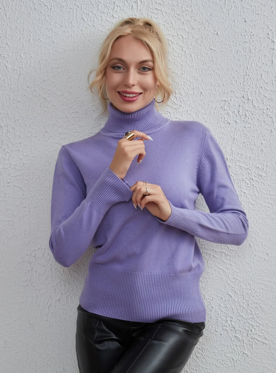 STYLISH FASHION SOLID COLOR TURTLE NECK SWEATER Polka Dot Checkered Tartan