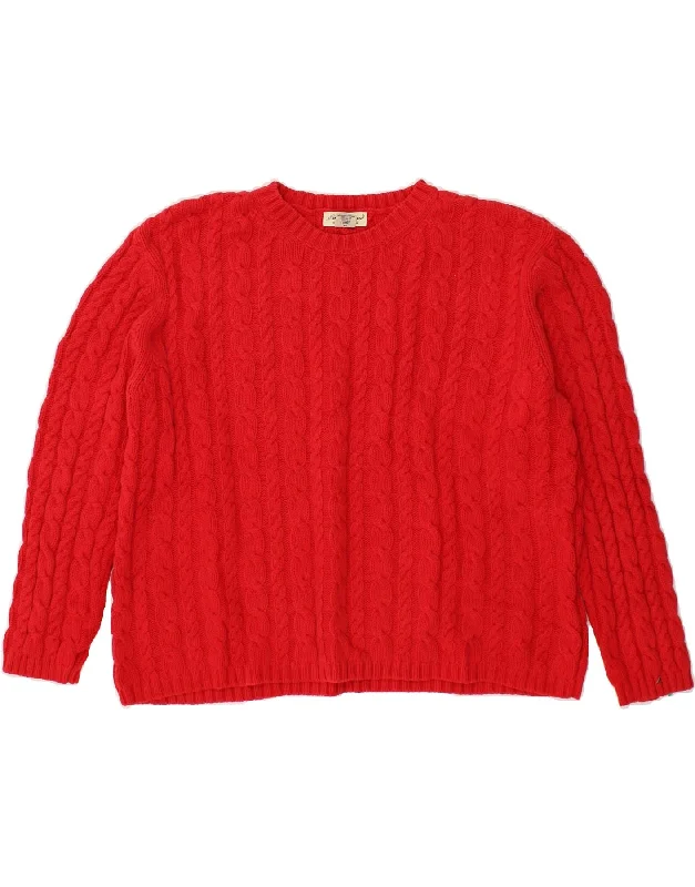 EDDIE BAUER Womens Crop Oversized Crew Neck Jumper Sweater UK 18 XL Red Toggled Drawstring Belted