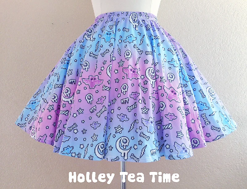 Milky pastel bat night skater skirt [made to order] denim skirt fashionable