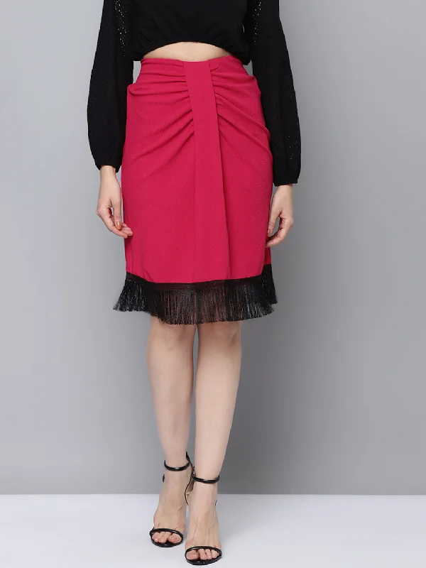 Women Fuchsia Fringe Lace Skirt wrap skirt elegant