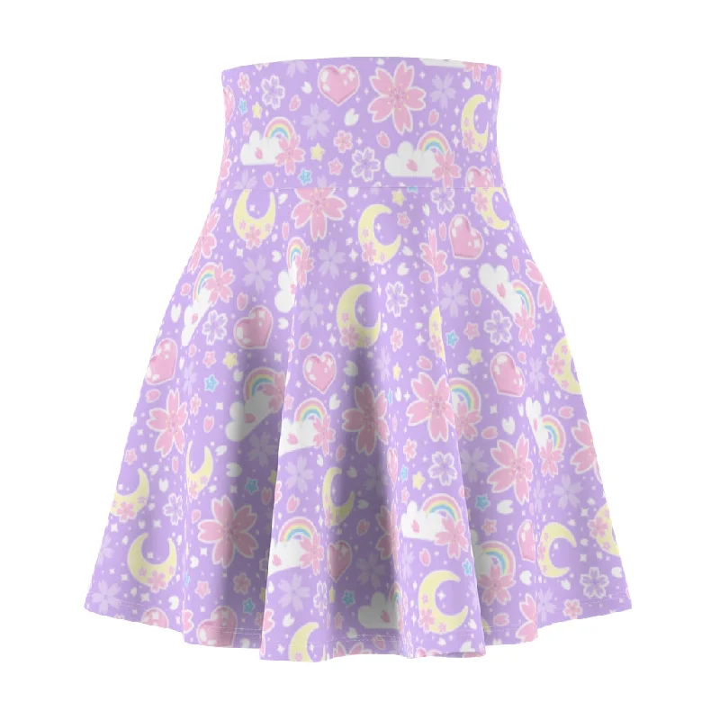 Cherry Blossom Dreams Purple High Waist Skater Skirt chiffon skirt floaty