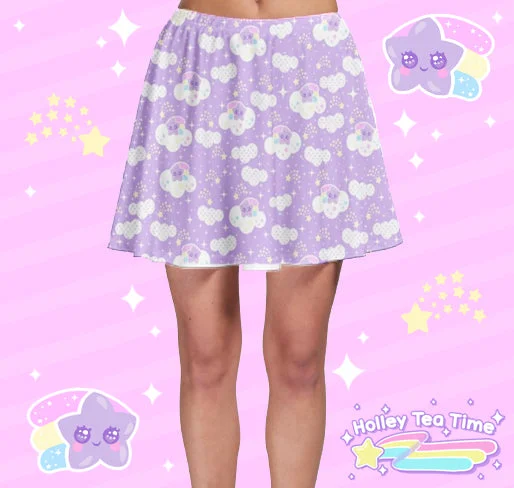 Shooting Star Clouds Purple Skater Skirt [Made To Order] silk skirt lustrous