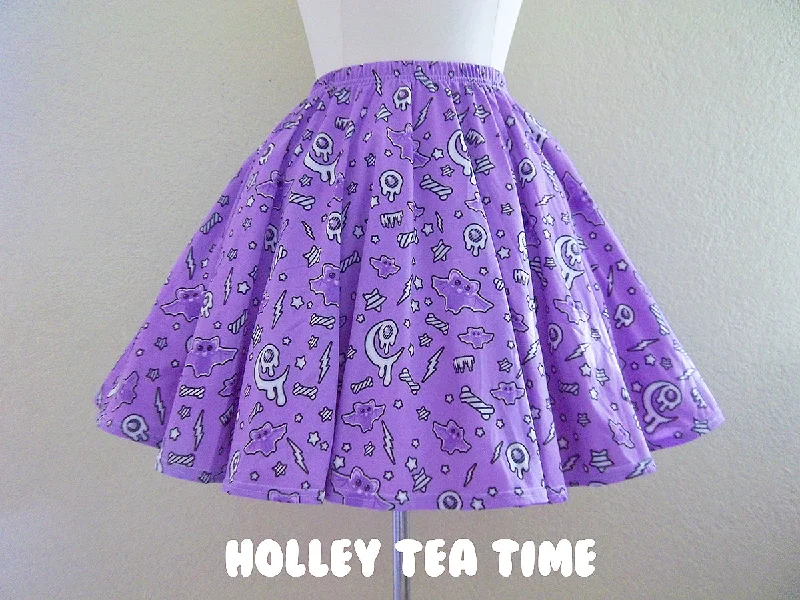 Milky bat night purple skater skirt [made to order] leather skirt bold