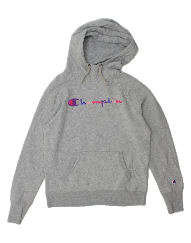 CHAMPION Womens Graphic Oversized Hoodie Jumper UK 10 Small Grey Flecked Hoodie with Raw Hem Edgy Unfinished CHAMPION Womens Graphic Oversized Hoodie Jumper UK 10 Small Grey Flecked Hoodie with Raw Hem Edgy Unfinished