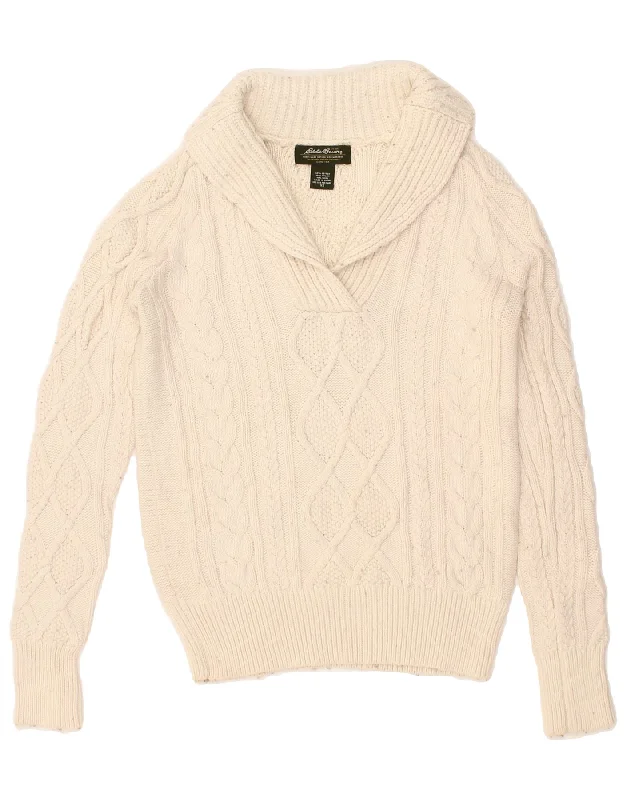 EDDIE BAUER Womens Shawl Neck Jumper Sweater UK 6 XS Off White Collared Crew Neck Turtle Neck EDDIE BAUER Womens Shawl Neck Jumper Sweater UK 6 XS Off White Collared Crew Neck Turtle Neck