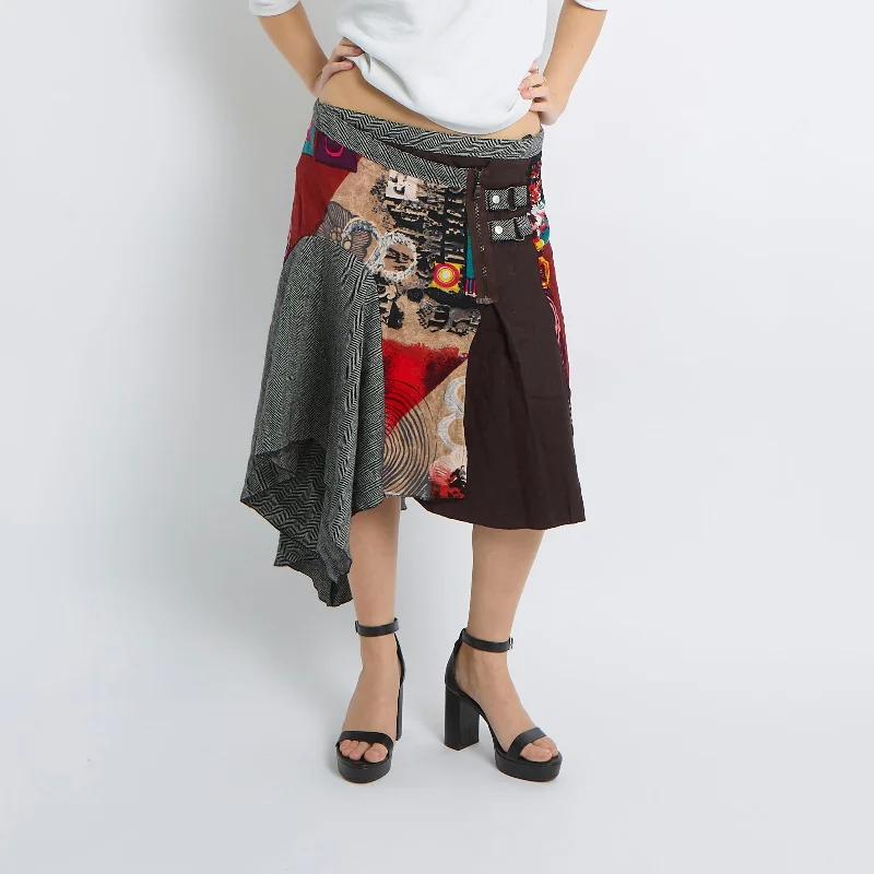 Patchwork Asymmetric Midi Skirt - UK 12 lace skirt delicate