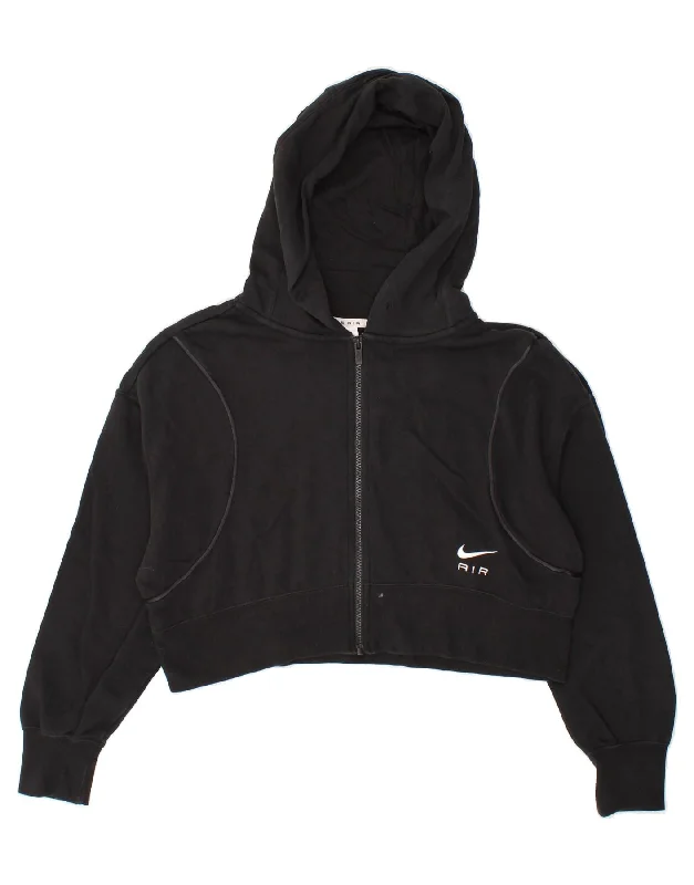 NIKE Womens Oversized Crop Zip Hoodie Sweater UK 14 Medium Black Cotton Hoodie with Tied Waist Feminine Flattering NIKE Womens Oversized Crop Zip Hoodie Sweater UK 14 Medium Black Cotton Hoodie with Tied Waist Feminine Flattering