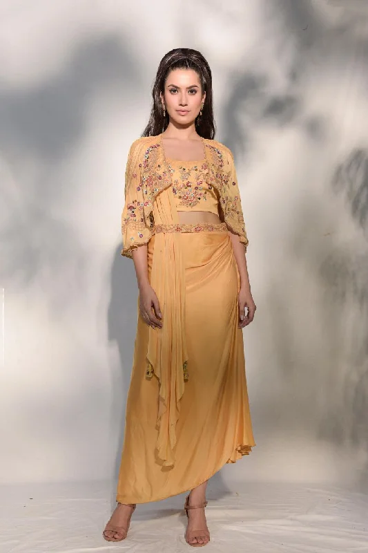 Modal Satin Cape-Skirt Set elastic waist skirt