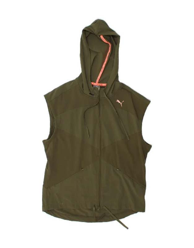 PUMA Womens Sleeveless Zip Hoodie Sweater UK 14 Large Green Colourblock Front Pockets Side Pockets Patch Pockets PUMA Womens Sleeveless Zip Hoodie Sweater UK 14 Large Green Colourblock Front Pockets Side Pockets Patch Pockets