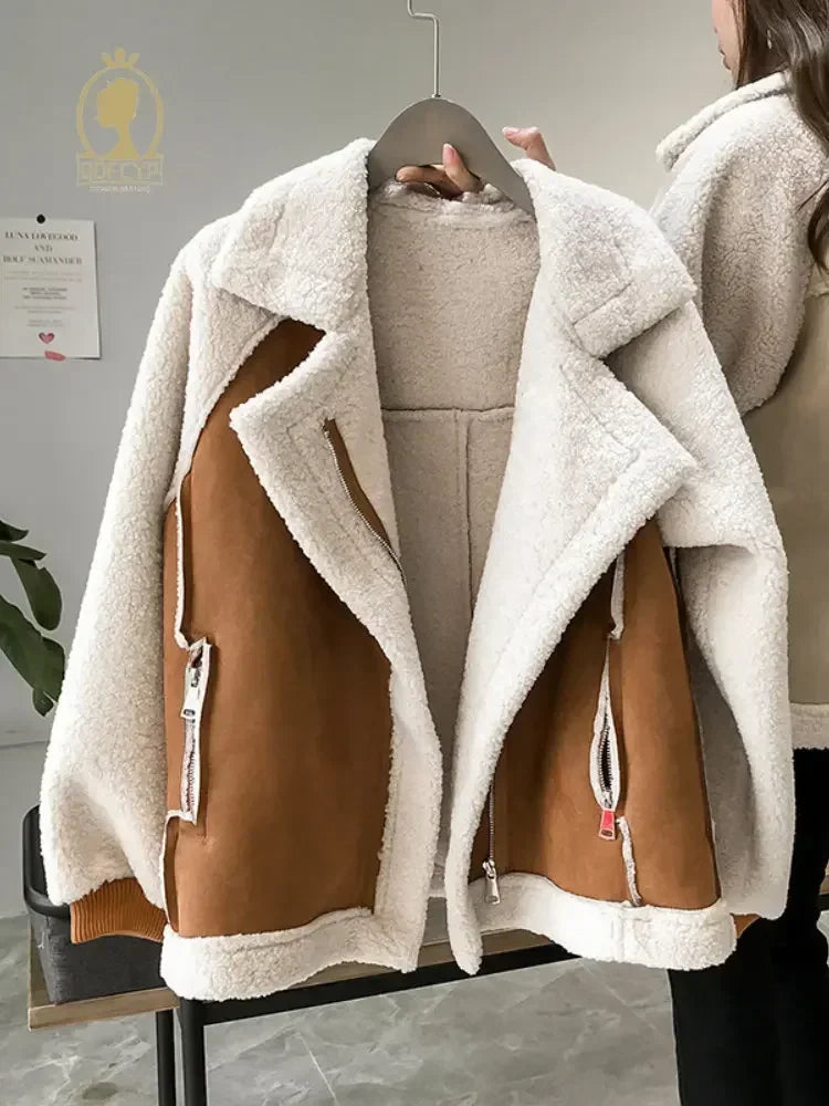 Autumn Winter Women's Coats New Fashion Casual Loose Patchwork Outerwear Harem Korean Vintage Crop Pockets Lambhair Jacket Women Quilted Jacket Puffer Jacket Insulated Jacket Autumn Winter Women's Coats New Fashion Casual Loose Patchwork Outerwear Harem Korean Vintage Crop Pockets Lambhair Jacket Women Quilted Jacket Puffer Jacket Insulated Jacket