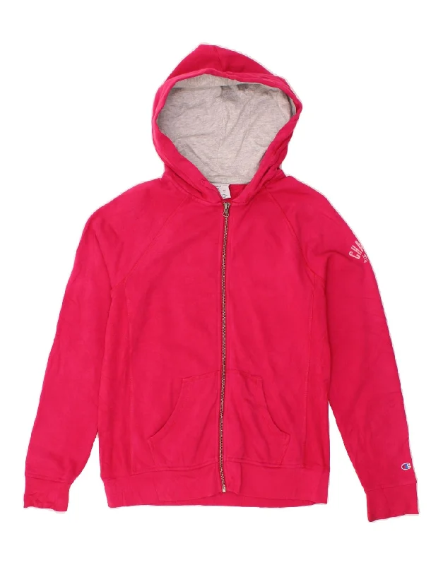 CHAMPION Womens Graphic Zip Hoodie Sweater UK 10 Small Pink Cotton Hoodie with Neon Bright Vibrant CHAMPION Womens Graphic Zip Hoodie Sweater UK 10 Small Pink Cotton Hoodie with Neon Bright Vibrant