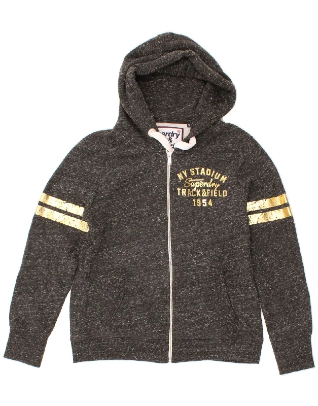 SUPERDRY Womens Graphic Zip Hoodie Sweater UK 16 Large Grey Flecked Fleece Fabric Down Fabric Feather Fabric SUPERDRY Womens Graphic Zip Hoodie Sweater UK 16 Large Grey Flecked Fleece Fabric Down Fabric Feather Fabric