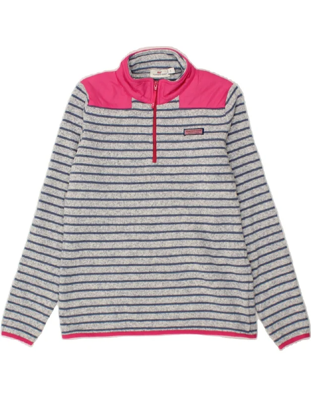 VINEYARD VINES Womens Zip Neck Sweatshirt Jumper UK 10 Small Blue Striped Hoodie with Velcro Closure Adjustable Secure VINEYARD VINES Womens Zip Neck Sweatshirt Jumper UK 10 Small Blue Striped Hoodie with Velcro Closure Adjustable Secure