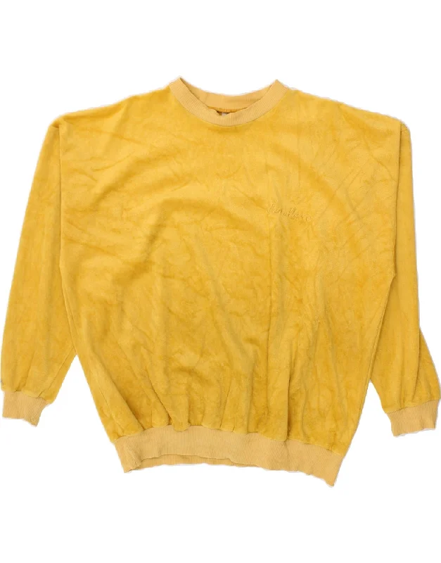 VINTAGE Womens Velvet Sweatshirt Jumper UK 16 Large Yellow Cotton Hoodie with Batwing Sleeves Loose Dramatic VINTAGE Womens Velvet Sweatshirt Jumper UK 16 Large Yellow Cotton Hoodie with Batwing Sleeves Loose Dramatic