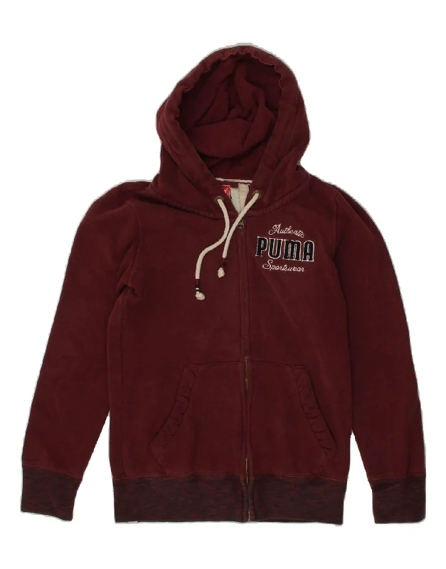 PUMA Womens Graphic Zip Hoodie Sweater UK 8 Small Burgundy Hoodie with Cropped Fit Short Trendy PUMA Womens Graphic Zip Hoodie Sweater UK 8 Small Burgundy Hoodie with Cropped Fit Short Trendy