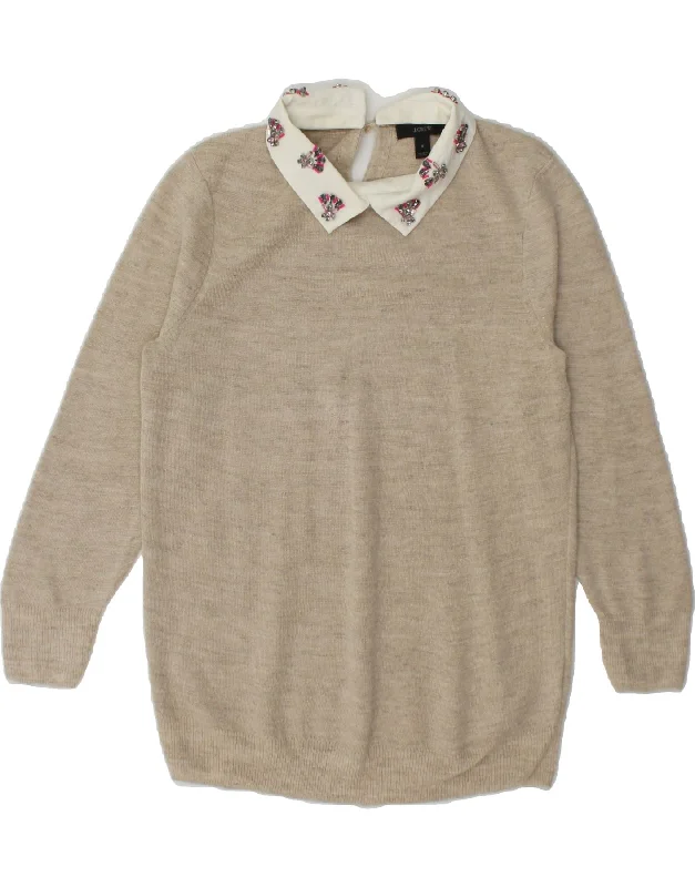 J. CREW Womens Polo Neck Jumper Sweater UK 10 Small Beige Polyester Cable Knit Ribbed Knit Lace Knit J. CREW Womens Polo Neck Jumper Sweater UK 10 Small Beige Polyester Cable Knit Ribbed Knit Lace Knit