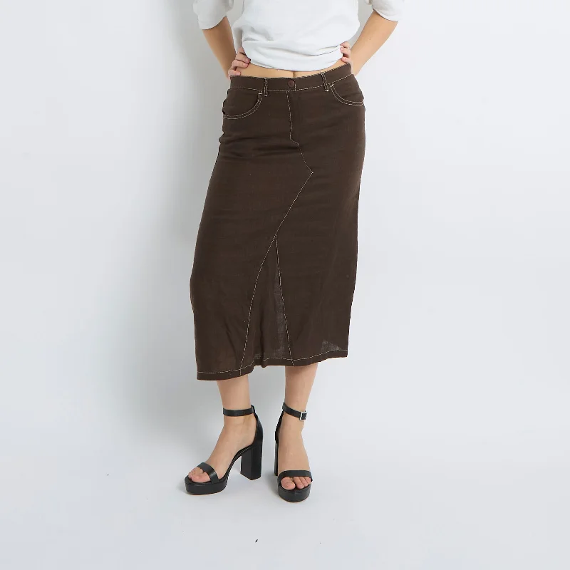 Contrast Stitch Linen Maxi Skirt - UK 10 breathable skirt fabric