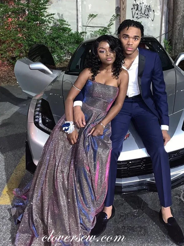 Fashion Shiny Satin Strapless Lace Up Back A-line Prom Dresses,CP0245