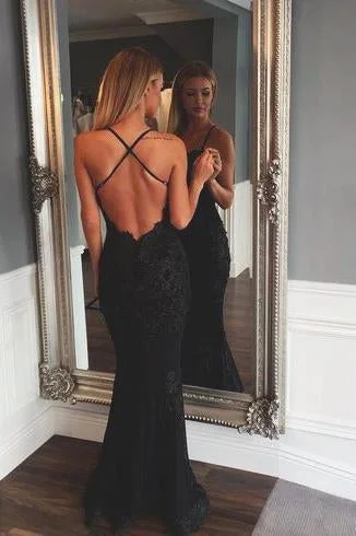 Black Prom Dresses Mermaid Prom Dress Lace Prom Dress Backless Evening Gowns