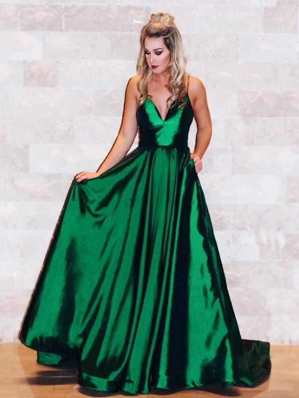 Pretty Green Spaghetti Strap Open Back V-Neck Floor Length Evening Prom Dresses, SW0033 Pretty Green Spaghetti Strap Open Back V-Neck Floor Length Evening Prom Dresses, SW0033