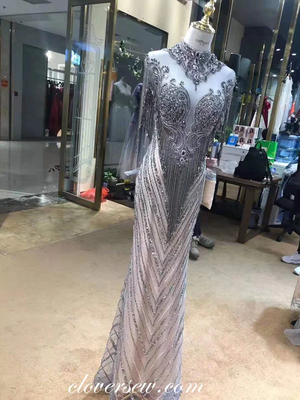 Stunning Bead High Neck Sheath Formal Dresses,CP0232