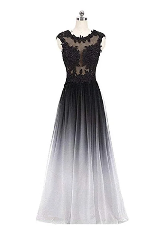 A Line Ombre Lace Appliques Prom Dresses Long Cheap Evening Dresses