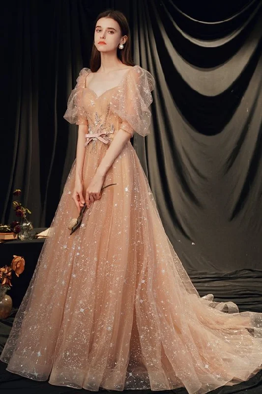 bell short sleeves champagne princess long formal dress ball gown birthday dress Prom Dresses cg21586 bell short sleeves champagne princess long formal dress ball gown birthday dress Prom Dresses cg21586