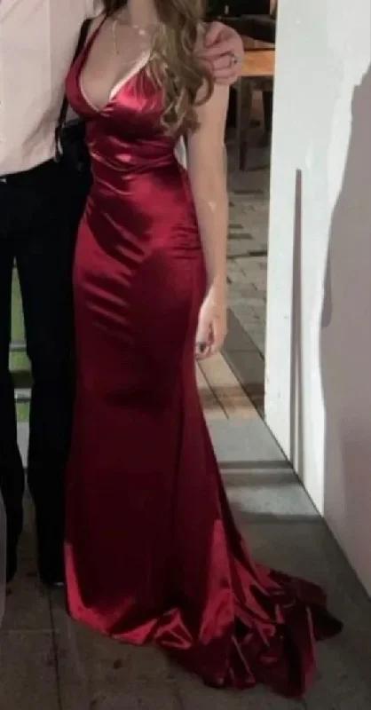 Burgundy V Neck Mermaid Long Prom Dress Birthday Dress, DP3172