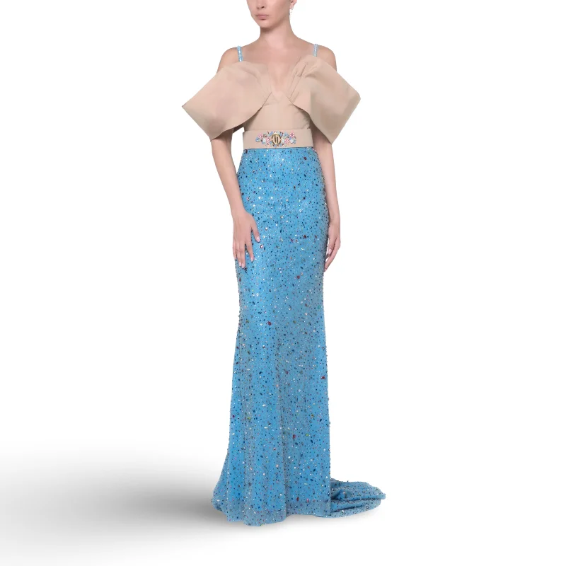 Multicolored Crystal Mesh Leafy Green Dress
