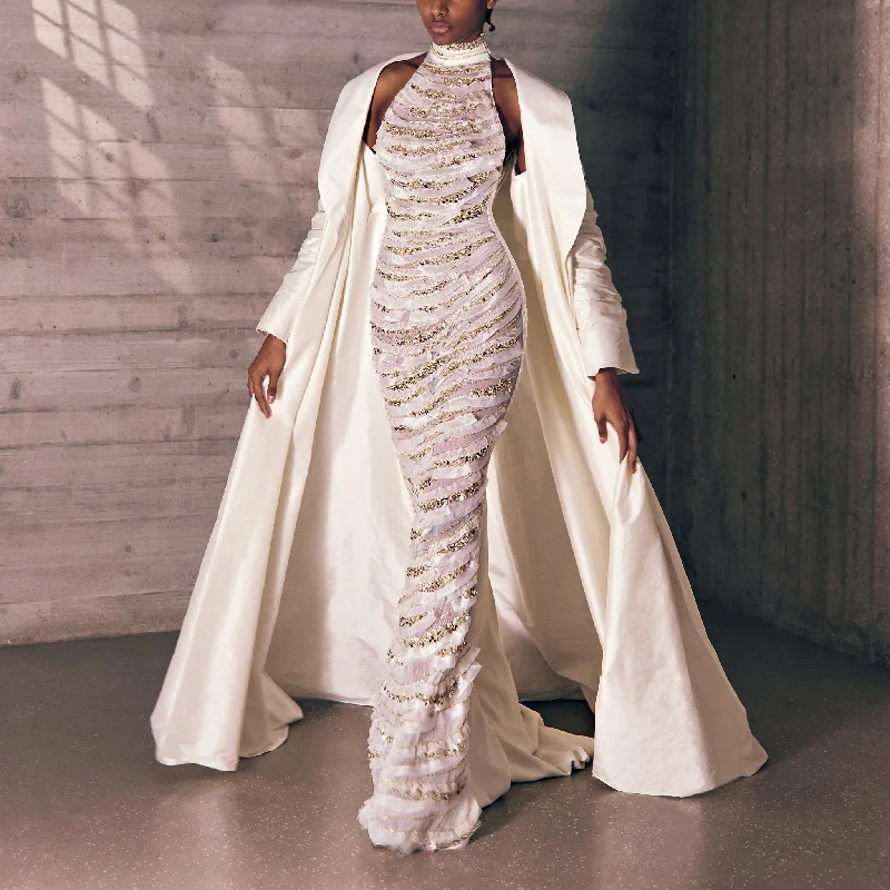 Twilight Embroidered White And Gold Tulle Dress
