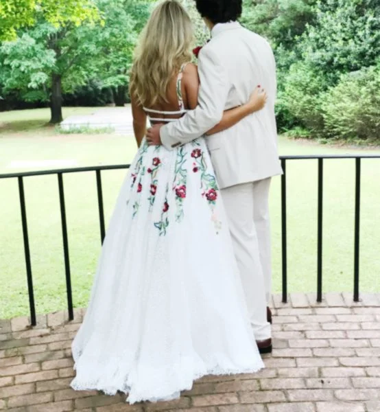 A Line V Neck White Lace Beaded Prom Dresses, White Long Beaded Lace Formal Graduation Evening Dresses cg21389 A Line V Neck White Lace Beaded Prom Dresses, White Long Beaded Lace Formal Graduation Evening Dresses cg21389