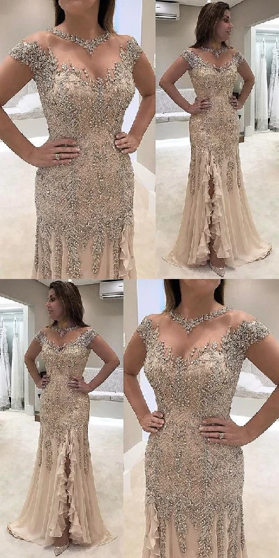 Sheath Prom Dresses,Round Neck Prom Dresses,Light Champagne Prom Dresses    cg21387